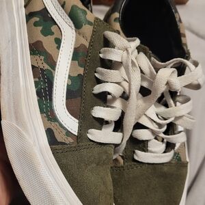 Vans Green Camouflage Sneakers with White Laces